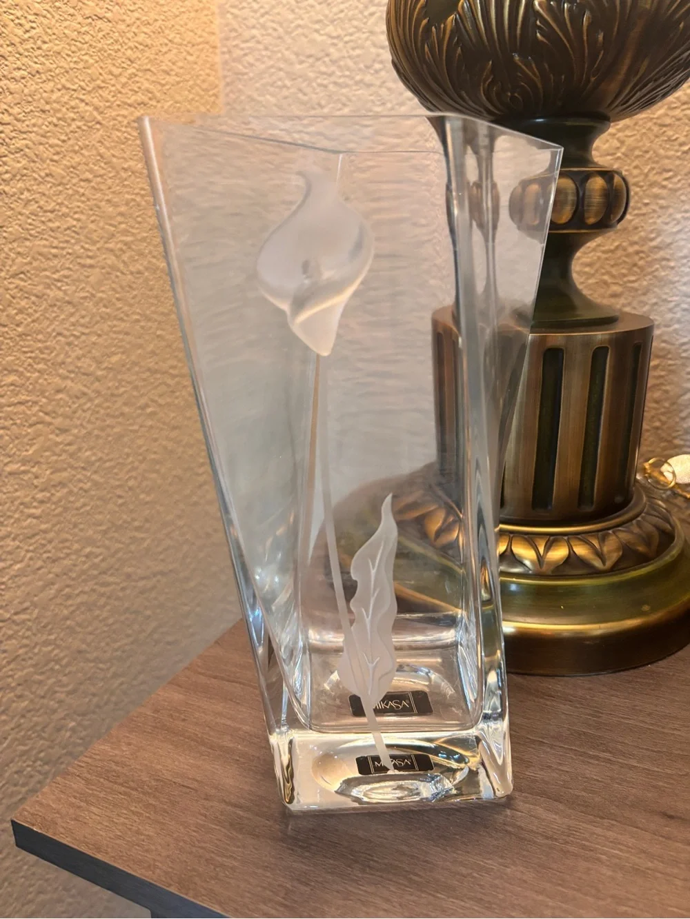 Mikasa Clear Glass Vase with White Etched Calla Lily